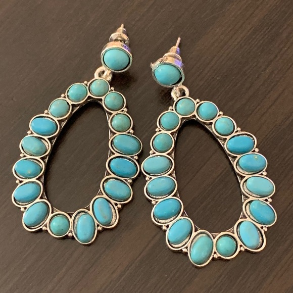 Turquoise Stone Oval Drop Earrings - Picture 8 of 8